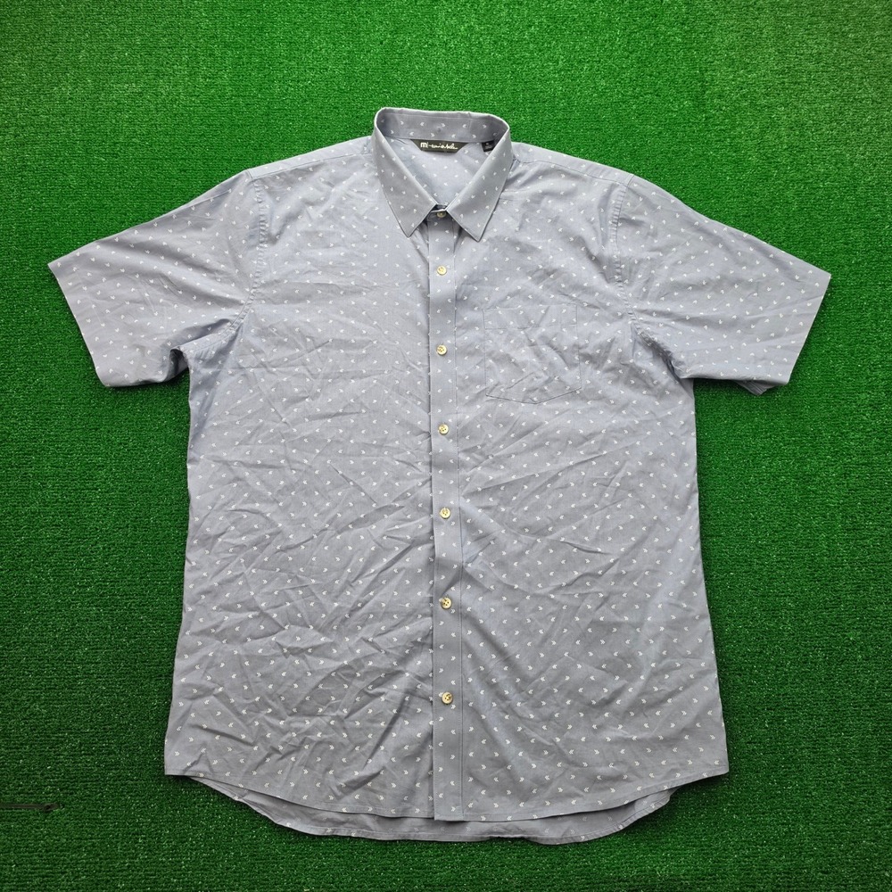Travis Mathew Performance Stretch Geometric Shirt Mens XL Slate Blue‎ Casual